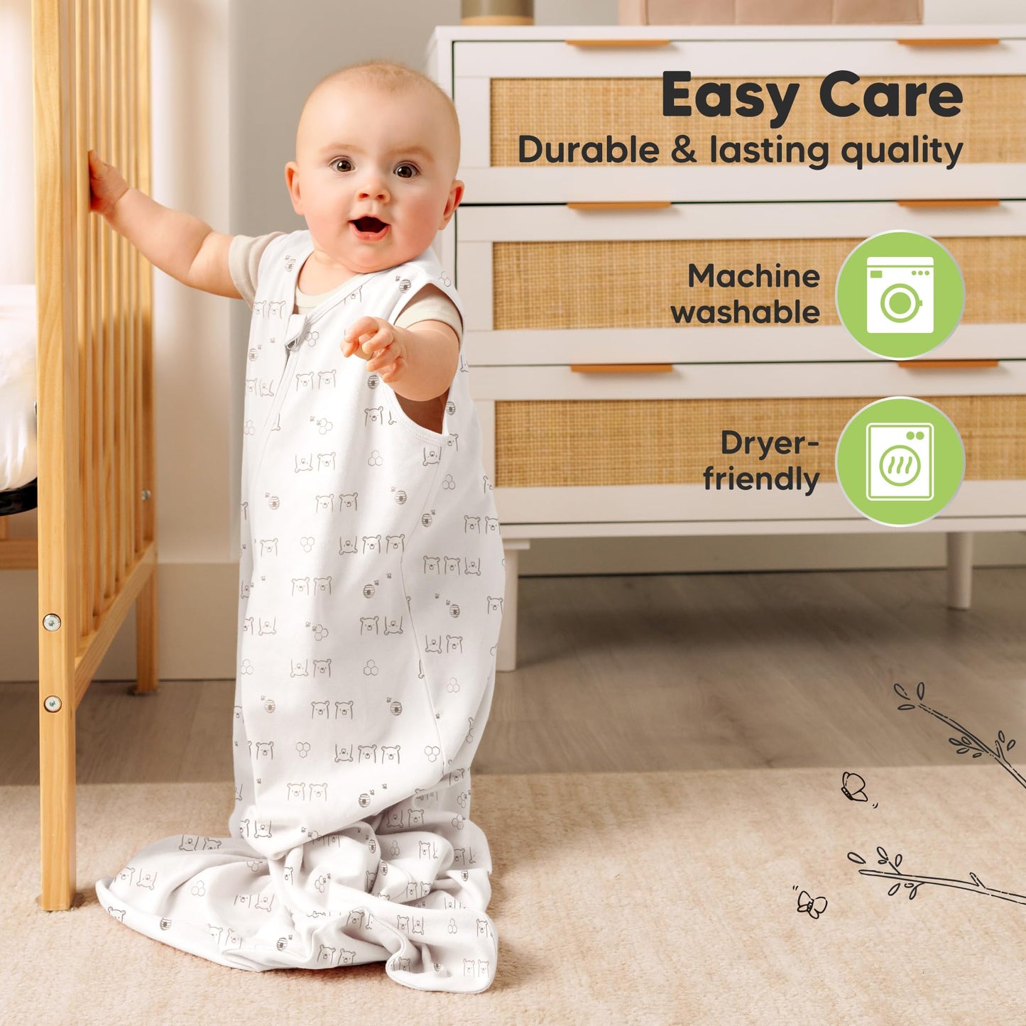 2-Pack Baby Sleep Sacks,Zipper Wearable Blanket - 0.5TOG Organic Cotton,Lightweight,Soft Cozy Toddler Sleeping Sack 6-12 months,Easy to Wear Large Newborn Transition Swaddles Sleepsacks(BumbleBear, M)