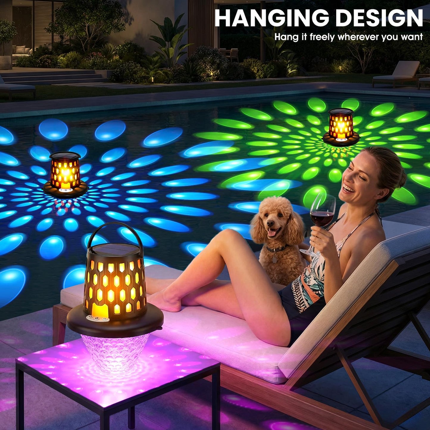 PoolBliss Solar Pool Lights,Flame Floating Pool Lights with Underwater Light,IP68 Waterproof Solar Powered Pool Lighting, 10 Light Modes Hangable Floating Light for Pool Party,Pond Outdoor Decor,2PCS