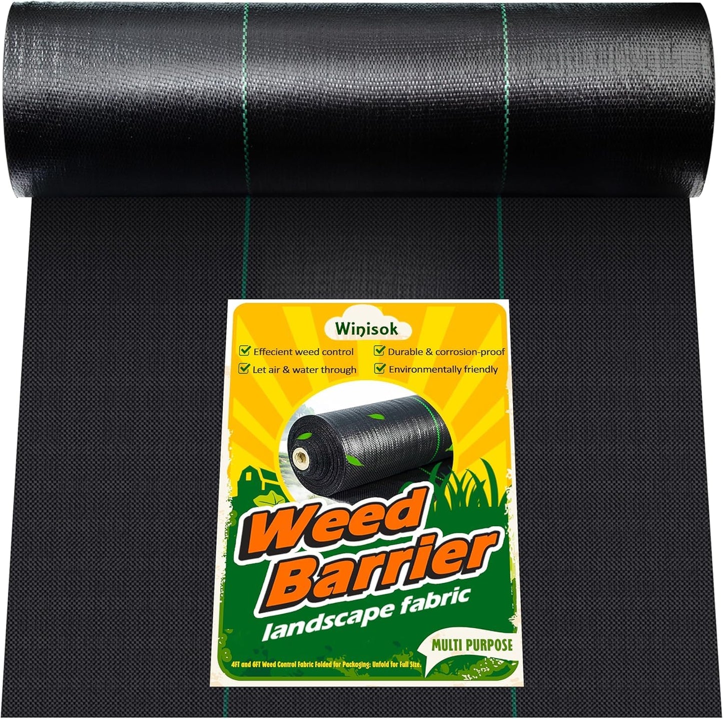 Winisok Weed Barrier Landscape Fabric Heavy Duty, 6FT x 300FT Thicken Garden Fabric Weed Mats Cloth, Durable Weed Control Mulch Breathable for Landscaping Weed Blocker Garden Bed Cover