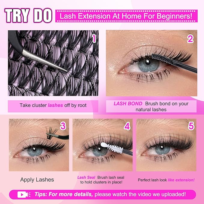 Individual Lashes 320pcs Lash Clusters 40D 9-16mm Mix DIY Lash Extension D Curly Eyelash Clusters Eyelash Extension Wispy Cluster Lashes DIY for Self Application by Yawamica (40D-0.07D, 9-16mix)