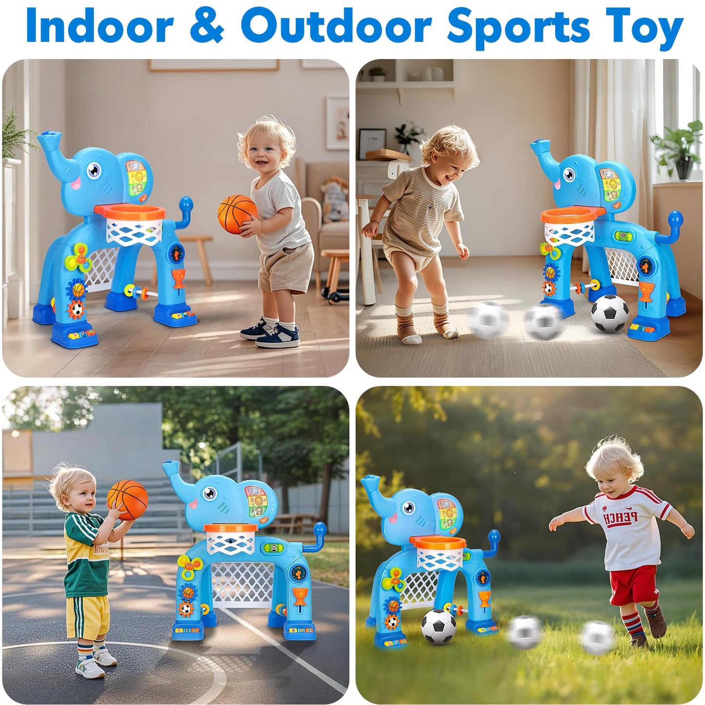 Toddler Basketball Hoop & Soccer Goal, Toys for 1 2 3 Year Old Boys Girls, Kids Sports Toy with Light Sound Music, Montessori Toys for Baby 12-18 Months, Christmas Birthday Gifts for Ages 1-3(Blue)