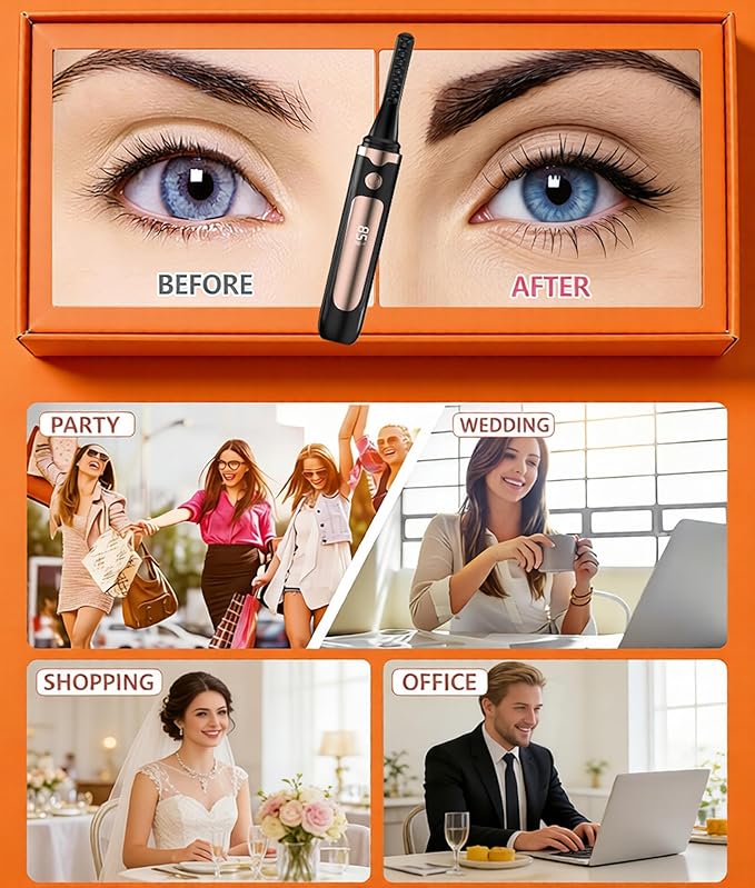 Heated Eyelash Curler – Fast 5s Heat-Up, USB Rechargeable Electric Eyelash Curler, LED Display, Anti-Burn, 24H Long-Lasting Curl, Perfect Gift for Women (Black A1)