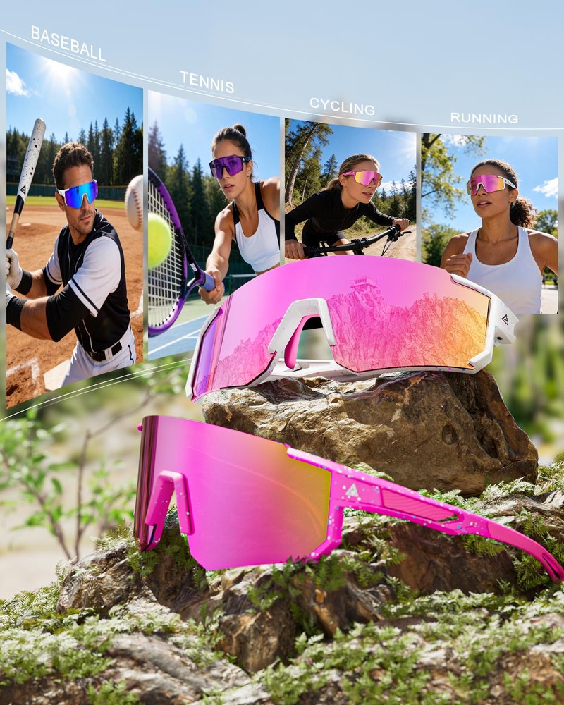 QALLY Polarized Sports Sunglasses for Men Women, UV400 Protection Mens Sunglasses Wrap Around Sun Glasses for Cycling Running
