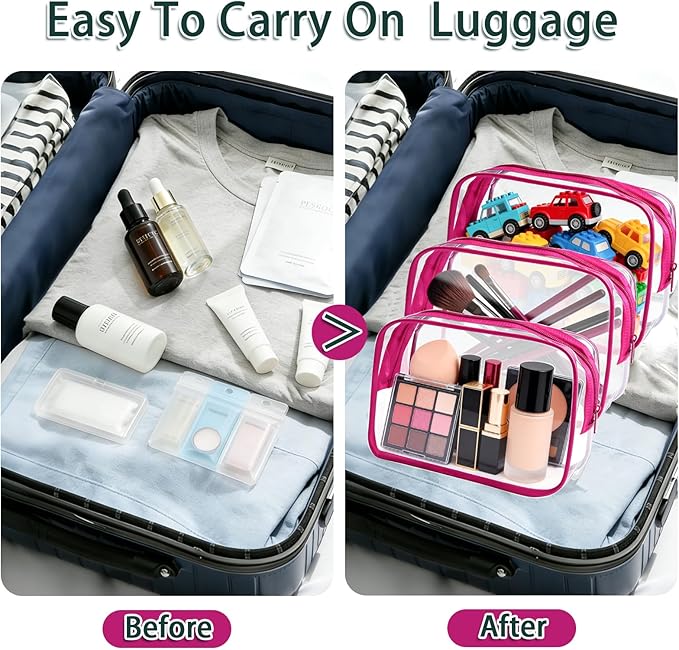 18 Pieces Small Clear Makeup Bags Bulk, TSA Approved Toiletry Bag PVC Clear Cosmetic Pouch with Zipper, Waterproof Vinyl Plastic Organizer Case for for Women Carry-on Travel Essentials (Rose Red)