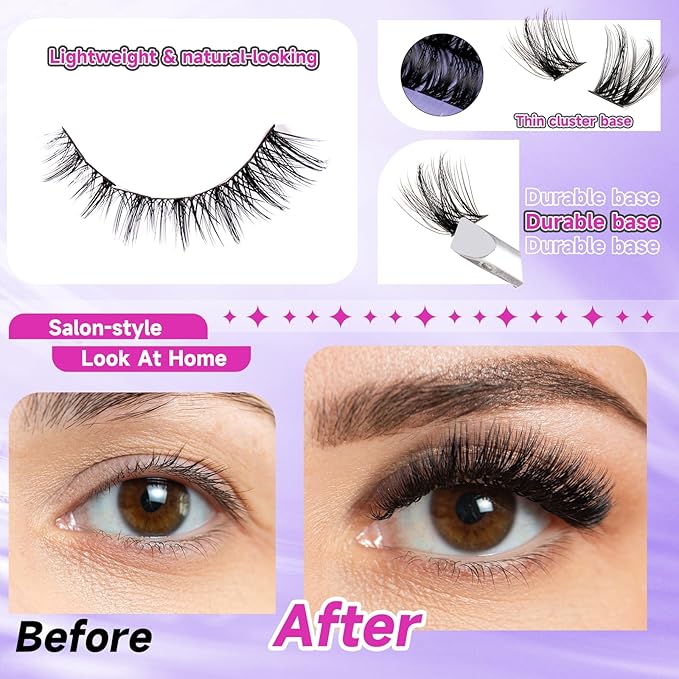 Ocean Pearl Lash Clusters Kit 168pcs,10-18mm manga/anime-inspired lashes clusters,spike-effect cluster lashes, Eyelashes,DIY Cluster Eyelash Extensions kit with lash bond+seal+remover+tweezers-M37+M30