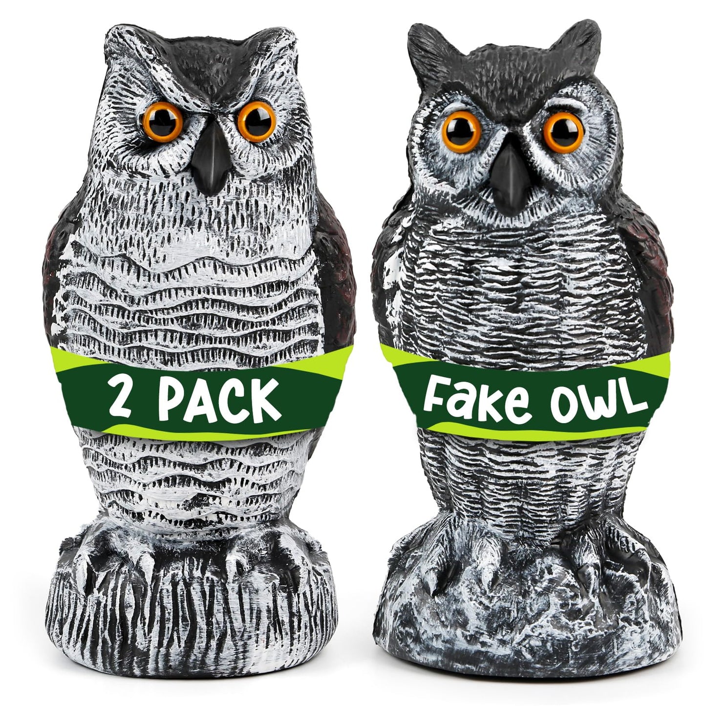TRAYDER 2 Pack Fake Owl Decoys Large, 10.7" Outdoor Decorations Anti Bird Repellent Owls for Garden Deterrent, Scarecrow Horned Owl Statue Decoy to Scare Birds Away, Suit Backyard, Patio Decor