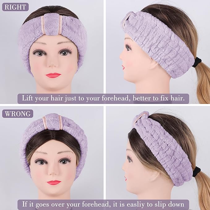 9 Pcs Spa Headband for Washing Face,Skincare Headband and Wristband Set,Women Teen Girls Facial Hairbands for Washing Face, Makeup, Sports, Yoga (light purple + orange pink + turquoise)