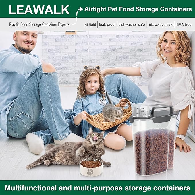 5Lbs Airtight Cat Dog Food Storage Container with Upgraded Large Nozzle BPA-Free, Pet Food Storage Containers for Rice, Grain, Pet Food, Flour, Dog Treat Storage (White & Black, 5L-2pack)