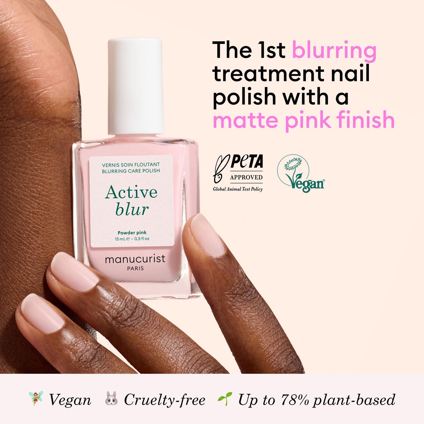 Manucurist Active Blur™ Blurring Treatment Nail Polish – Powder Pink Matte Nails Care with Niacinamide – No Lamp – Vegan & Made in France – Nail Strengthener and Growth for Weak Nails – Plant-Based