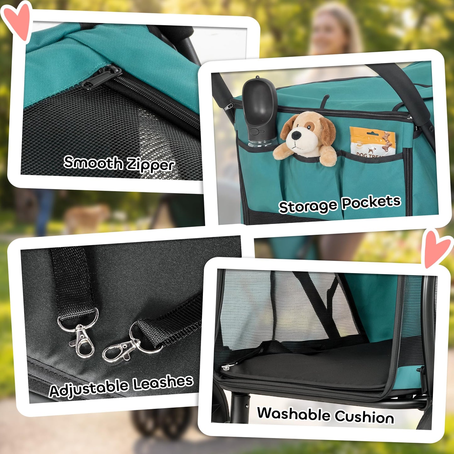 PawHut 3 Wheel Pet Stroller, Dog Stroller Dual Entry, Easy One-Click Quick Fold, All-Terrain Wagon Cart with Air Mesh, Washable Cushion, for Small and Medium Dogs and Cats Up to 44 lbs, Dark Green
