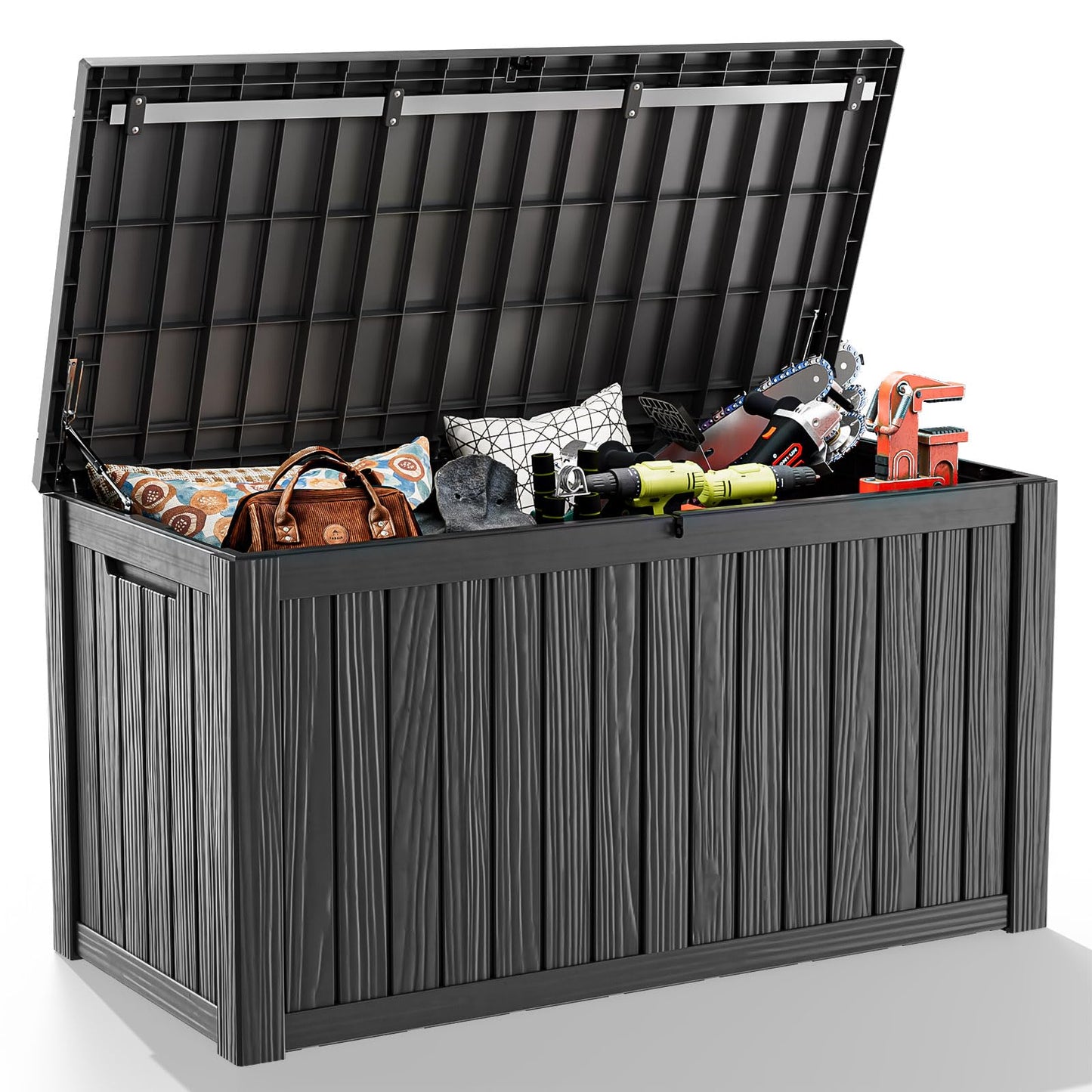 MAIUSCOLI 180 Gallon Resin Outdoor Deck Box Waterproof Patio Furniture, Garden Tools, Cushions, Pool Accessories Outside Storage (Black, 180 Gallon)