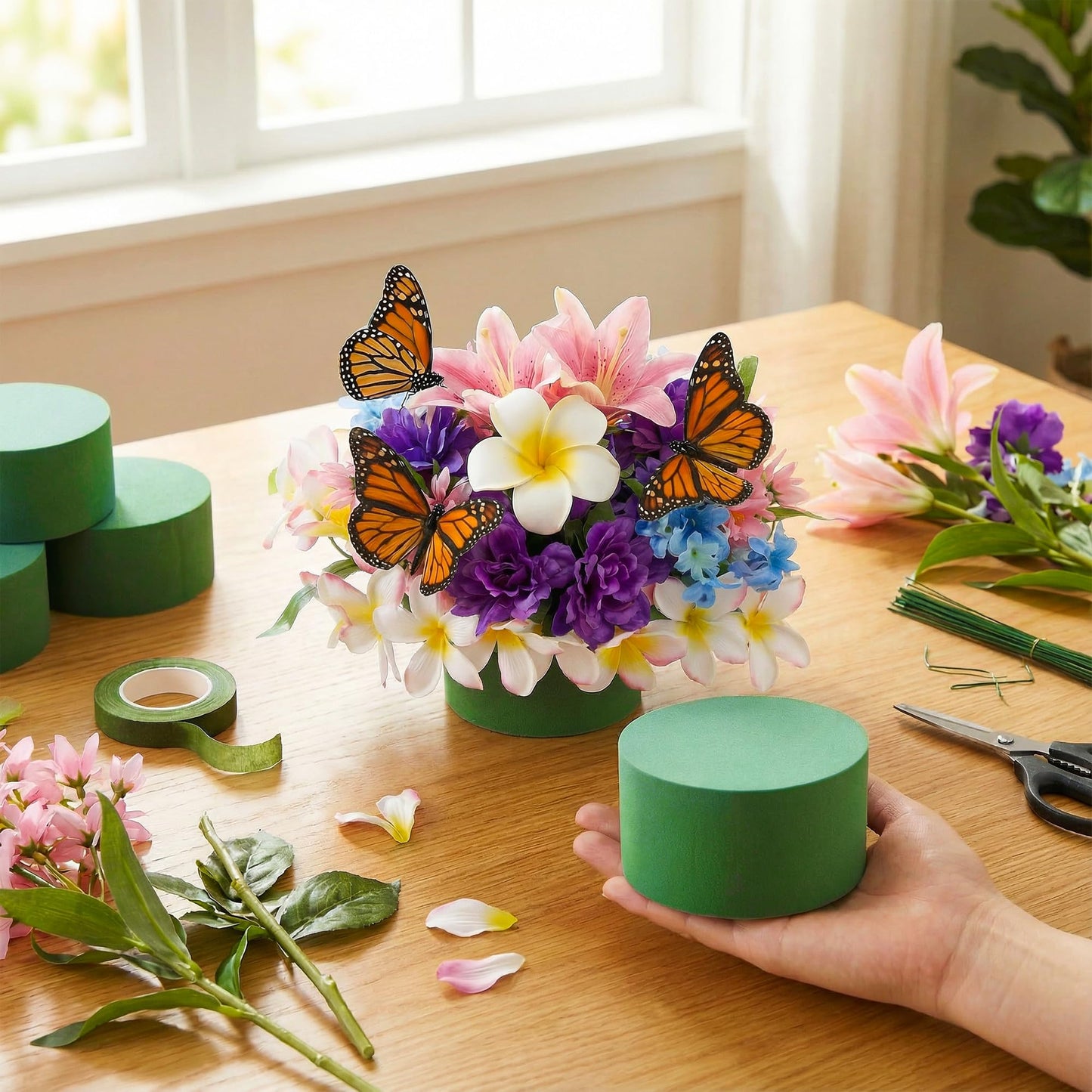 Pack of 4 Round Floral Foam,Dry and Wet Green Flower Foam for Flower Arrangements Supplies,Floral Foam Blocks for Fresh and Artificial Flowers,Green Florist Foam Styrofoam (9.84 Inch)