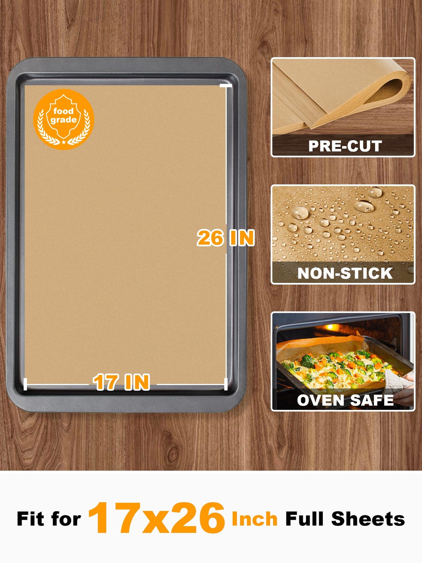 SMARTAKE 200 Pcs Unbleached Parchment Paper Baking Sheets, 17x26 Inches, Non-Stick, Precut for Baking, Grilling, Air Fryer, Steaming, Bread, Cup Cake, Cookie