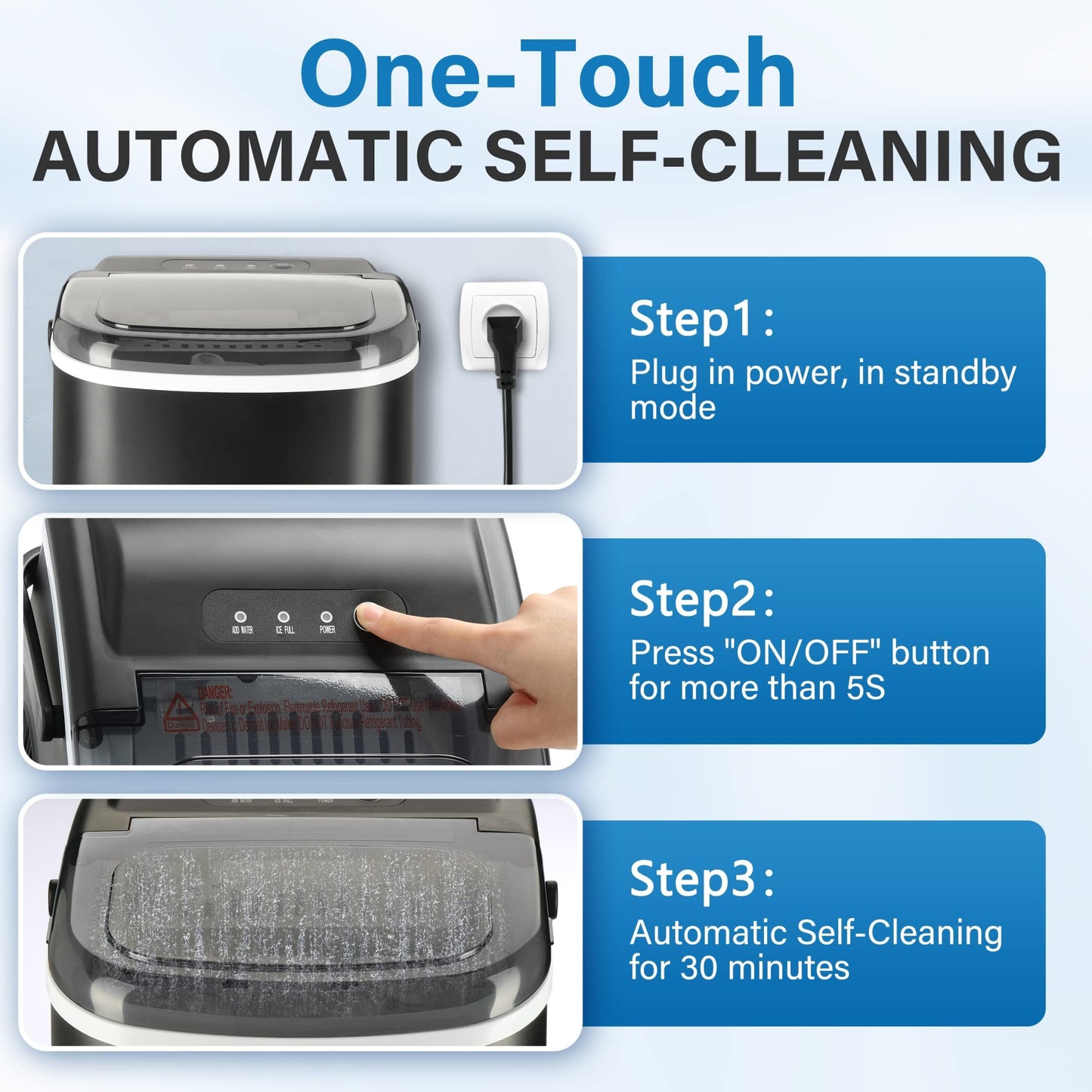 HealSmart Countertop Ice Maker, 9 Ice Cubes Ready in 6 Minutes, 26lbs/24Hrs, 2 Sizes Bullet Ice, Self-Cleaning with Scoop, Basket & Handle, for Kitchen, Office, Black
