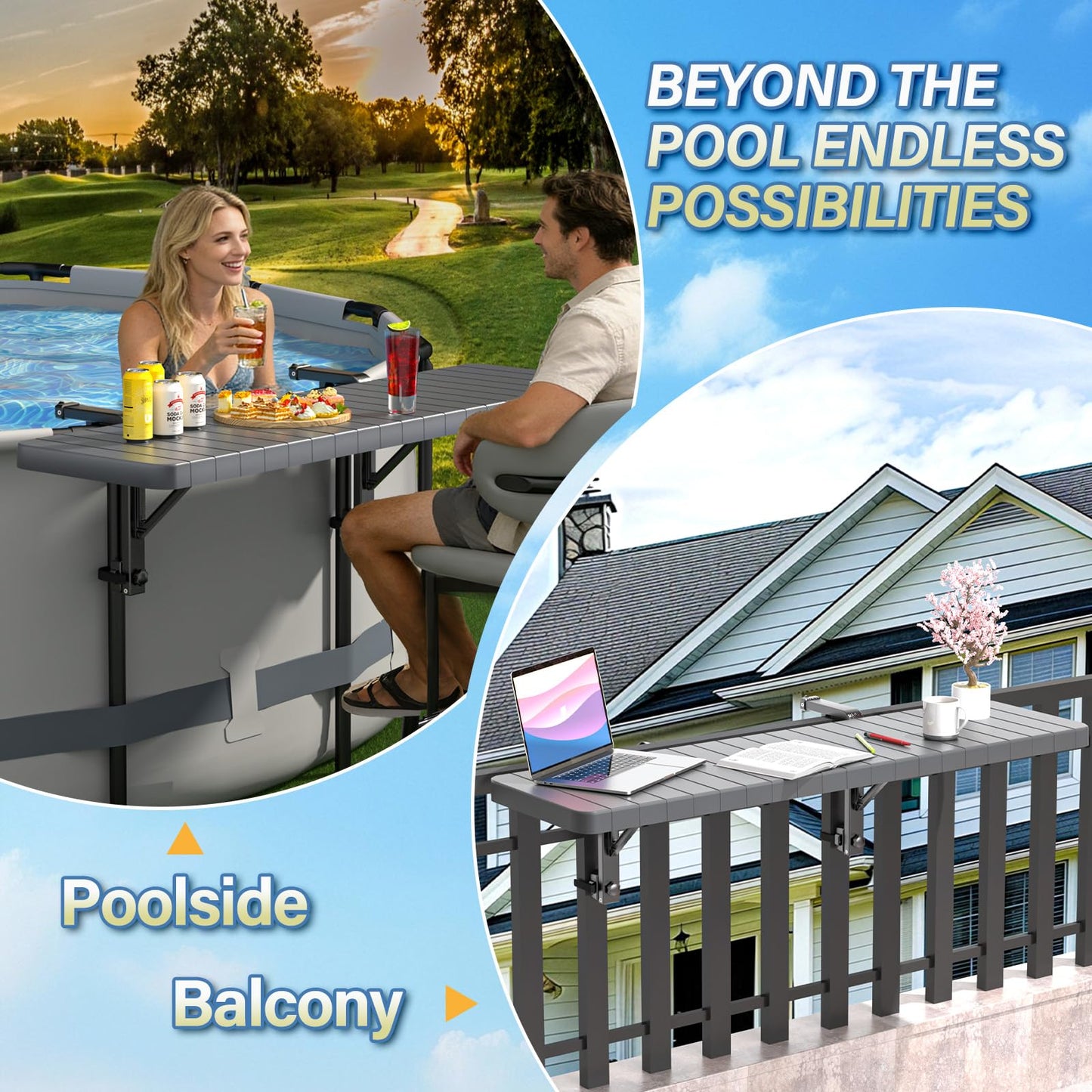 BoYata Pool Bar, Above Ground Poolside Bar Table, 49.4×9.6" Stable & Large Pool Side Table Holds 110LBS, Durable Above Ground Pool Accessories, Swim Up Bar for Round & Oval Frame Swimming Pools