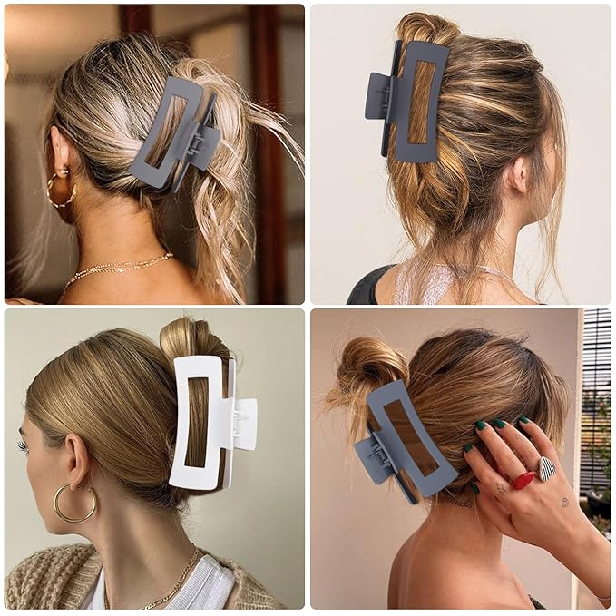 4.1 Inch Large Hair Clips 8 Pcs Square Claw Clips for Thick Hair Big Hair Claw Clips Acrylic Banana Jaw Clips Hair Accessories for Women and Girls -Grey Brown