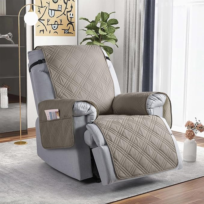 TAOCOCO 100% Waterproof Recliner Chair Cover, Non Slip Recliner Covers for Recliner Chair with Pocket, Washable Reclining Chair Cover Furniture Protector for Kids, Pets(Recliner Chair, Light Brown)