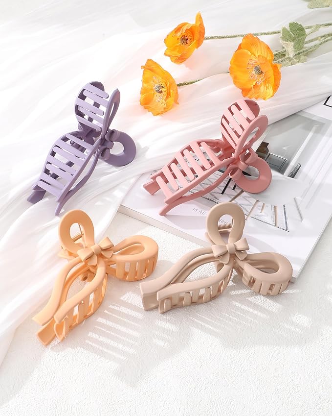 4 PCS Bow Hair Clips for Women Bow Claw Clip 5" Extra Large Hair Claw Clips for Thick and Long Hair Cute Bows Big Clip