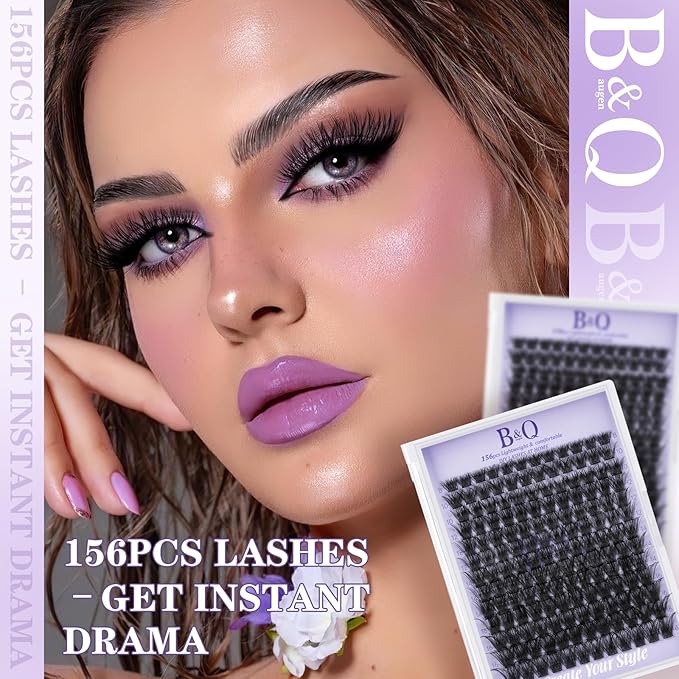 B&Q Wispy Lash Clusters Full B02,Eyelash Clusters 156PCS Comfortable band Cluster Eyelash Extensions,8-18mm Volume Individual Lashes Lightweight D Curl Lash Clusters Soft Eyelashes Natural Look(B02)