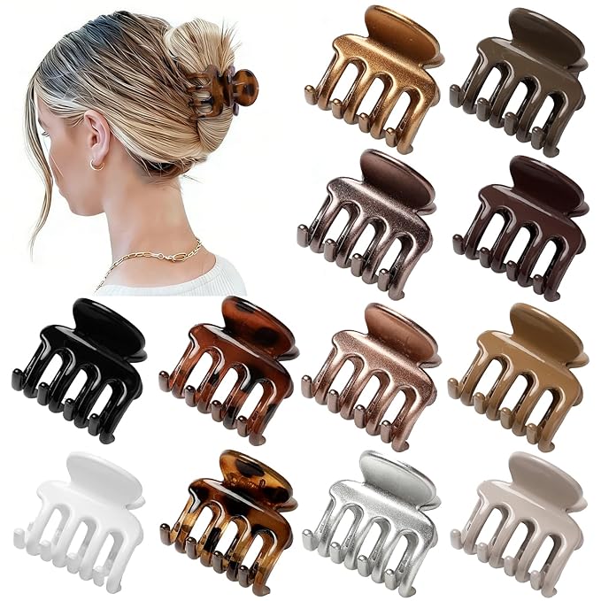 12Pcs Hair Clips for Women 1.8 Inch Small Claw Clips for Thin Hair Medium Hair Claw Clips for Thick Hair Accessories for Women Girls (Gloss Regular)