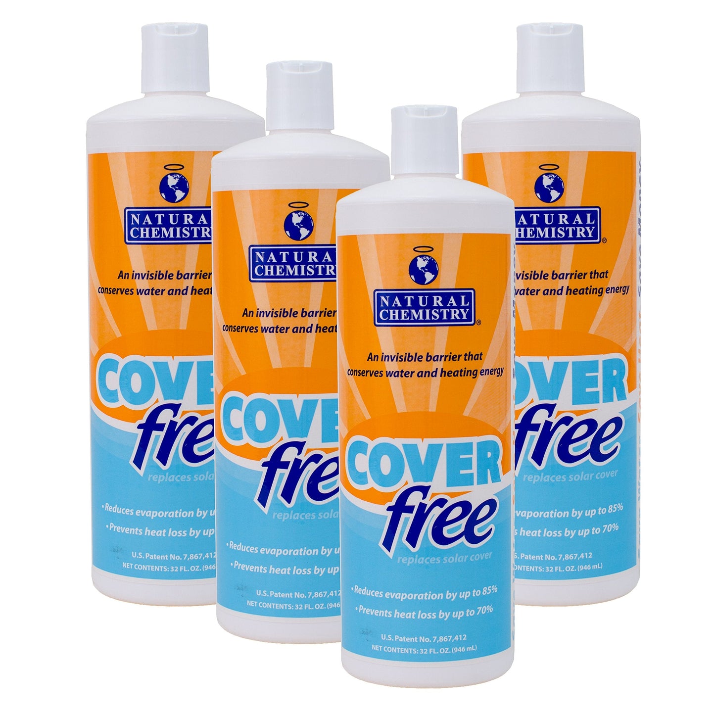 Natural Chemistry Cover Free, 32 oz, Pack of 4, Liquid Solar Blanket, Advanced Mono-Layer Technology, pH Neutral Formula, Safe to Use with All Sanitizing Systems