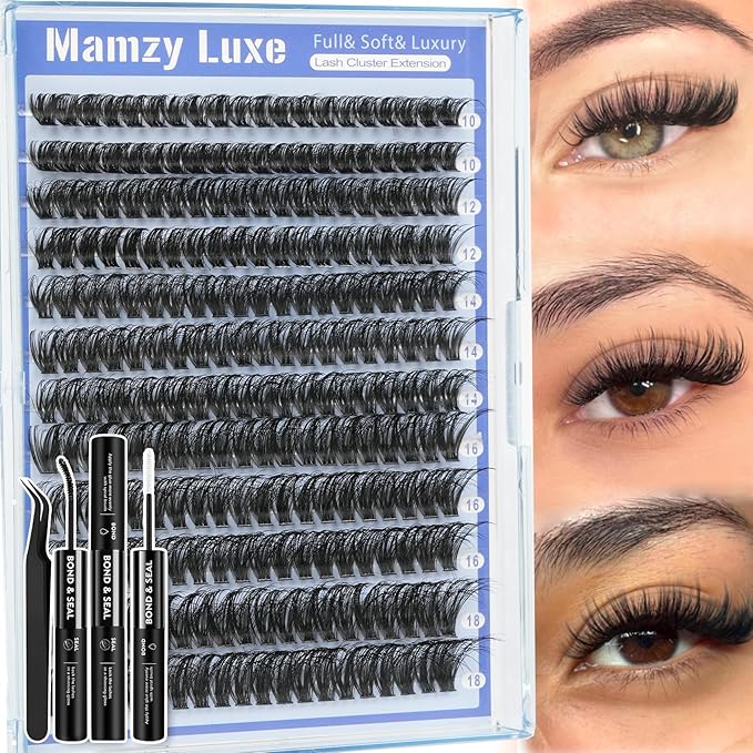 Fluff Lash Clusters Kit 60D Individual Lashes Clusters Wispy 10-18MM Eyelash Clusters Kit Full Volume False Eyelashes 3D Luxury Cluster Eyelash Extension Kit by MAMZY LUXE