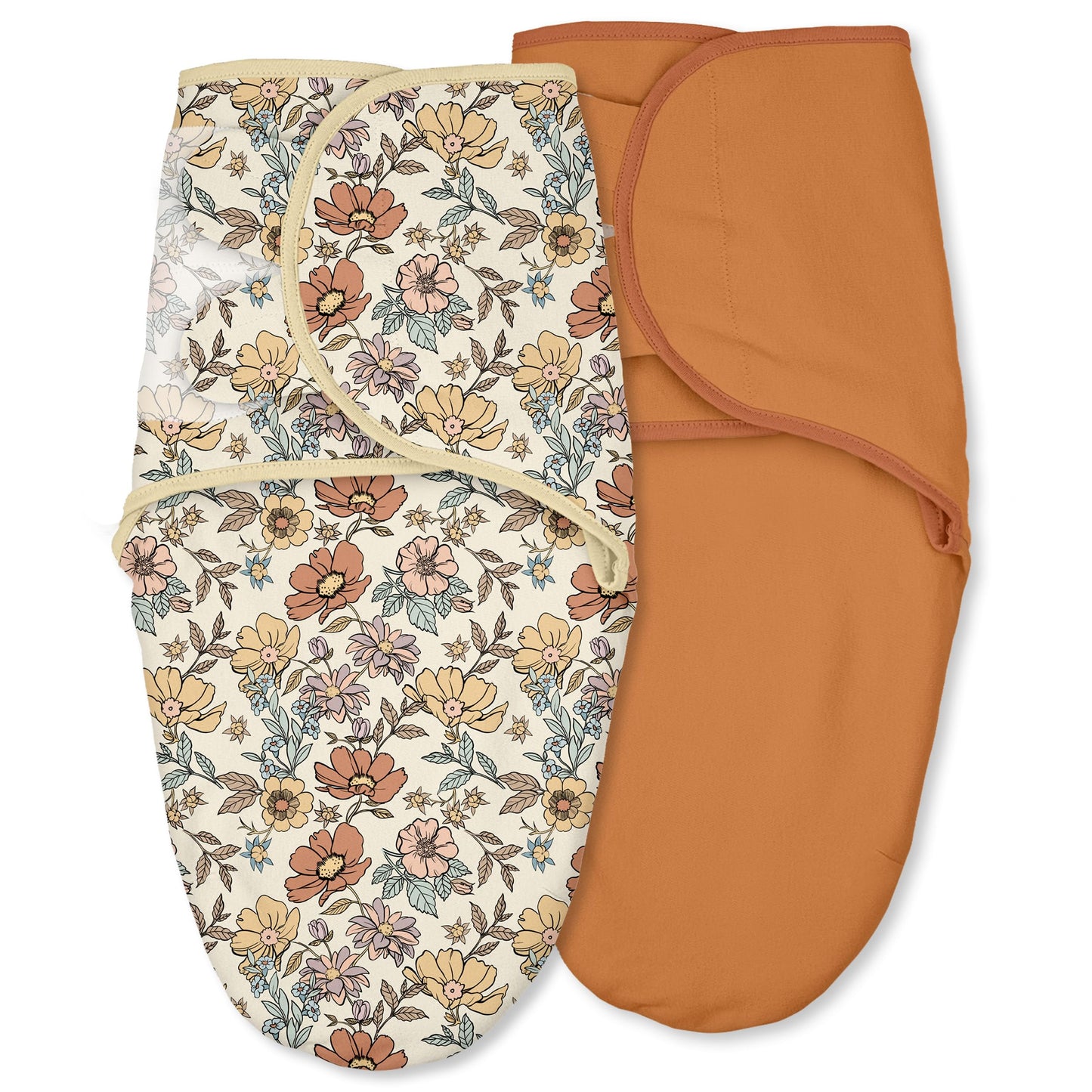 CIVARUA KIDS Baby Swaddles for Newborn Organic Cotton,Soft & Snug Newborn Velcro Swaddle 0-3 Months Sleep Sack Helps Calm Startle Reflex, 2-Pack Wrap Nursery Swaddling Blankets Retro Floral