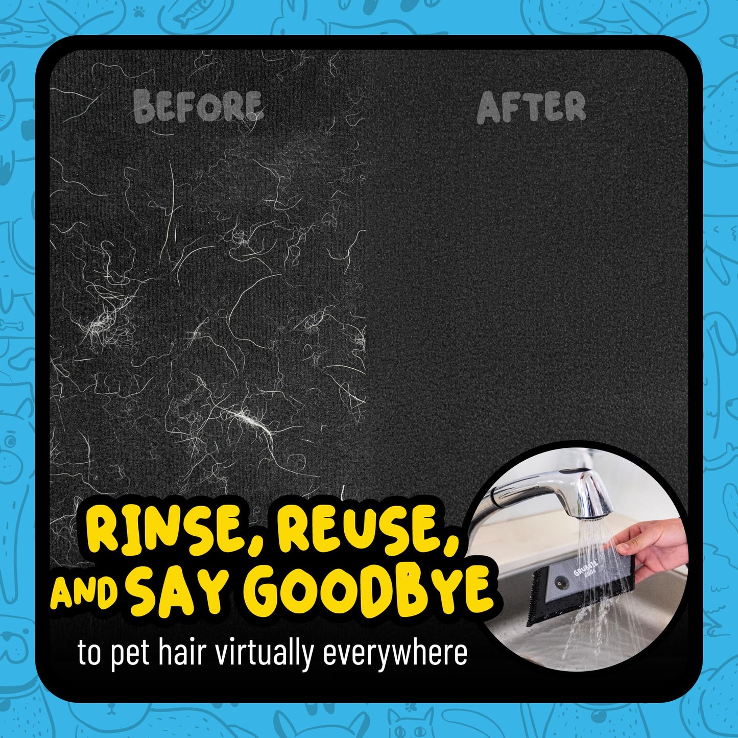Chemical Guys Grubbie Edge Pet Hair Removal Tool – Reusable Pet Hair & Lint Remover for Car Interiors, Upholstery, Carpets, Seats, and Home Furniture – Removes Embedded Hair & Fur Fast