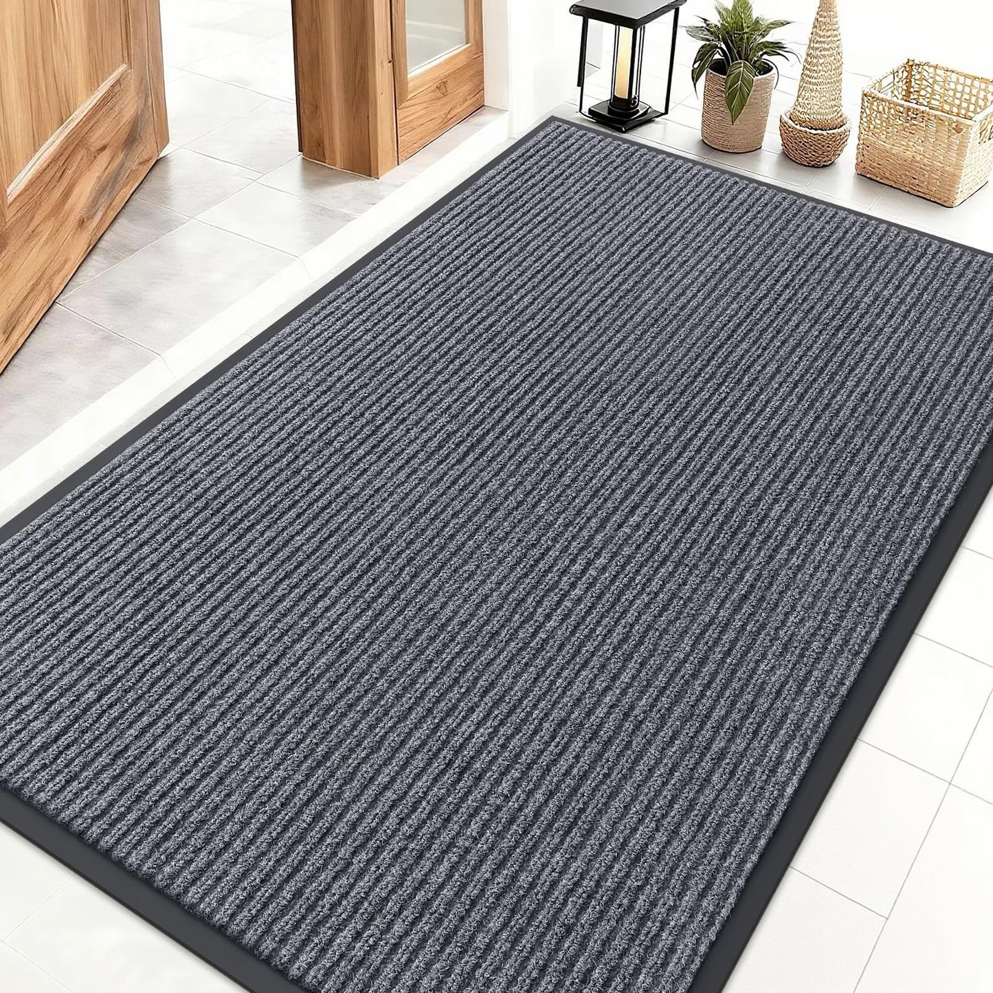 OLANLY Front Door Mat Indoor Outdoor Entrance, Waterproof Heavy Duty Doormat, Fade Resistant, Low Profile, Easy Clean Patio Porch Welcome Floor Mats for Entry, 47x32, Grey