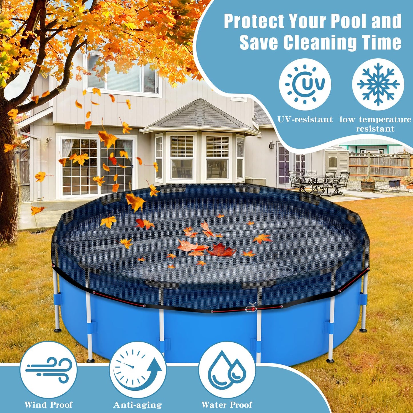 18 FT Pool Leaf Net Cover for Above Ground Pools, Ultra-Fine 0.15’’ Mesh Pool Cover with Winch & Cable, Pool Leaf Cover Prevents Leaves and Debris from Entering Pool