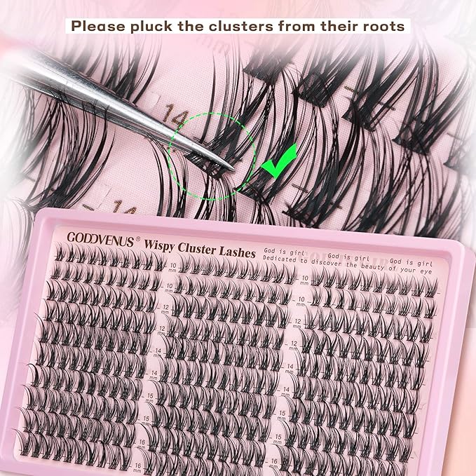 Goddvenus Eyelash Extensions Wispy Natural DIY C Curl Individual Lashes Clusters Black 10-16mm 300pcs