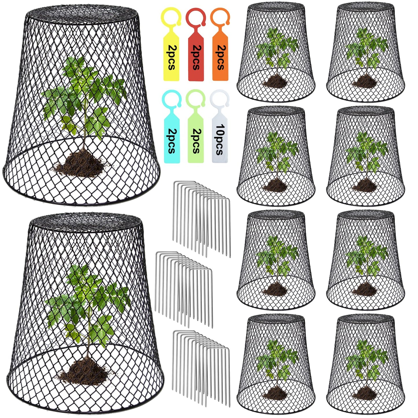 Dukelai 10 Pcs 9.13"Ã9.13" Chicken Wire Cloche Plant Covers Garden Netting Metal Heavy Duty Plant Protectors from Animals for Keeping Bunnies Chicken Squirrels Birds Other Out