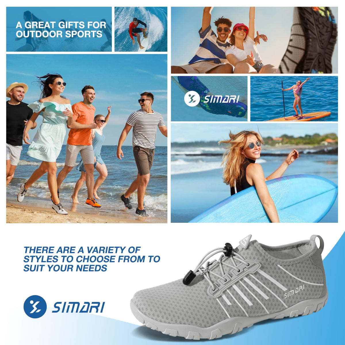 SIMARI Water Shoes for Women Men - Barefoot Quick-Dry Aqua Socks | Lightweight Swim Shoes for Surfing, Swimming, Beach Sports, Kayaking, Diving | Non-Slip Design