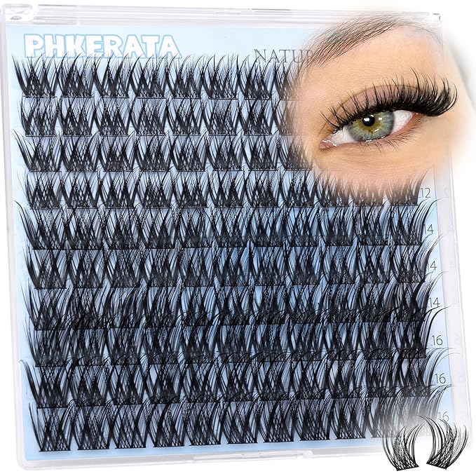 PHKERATA Wispy Lash Clusters 12-14-16mm Natural Cluster Eyelash Extensions DIY Eyelash Clusters for Soft & Fluttery Look, Ultra-Thin Band Individual Lashes Clusters, 110Pcs