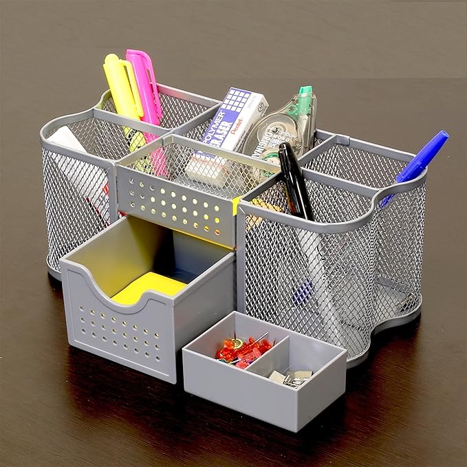 Deco Brothers Desk Organizers Pen Holder Office Caddy Storage, Silver