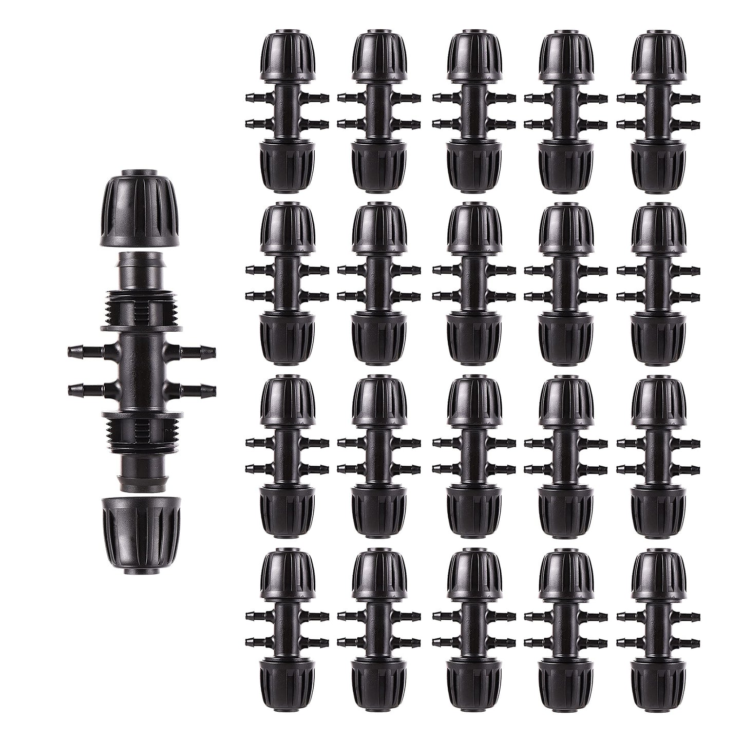 Barbed Tee Irrigation Fittings 1/2 Inch to 1/4 Inch Drip-proof Fitting for Irrigation Pipe (1/2'' ID x 0.60''-0.63'' OD) 6-Way-20 PCS