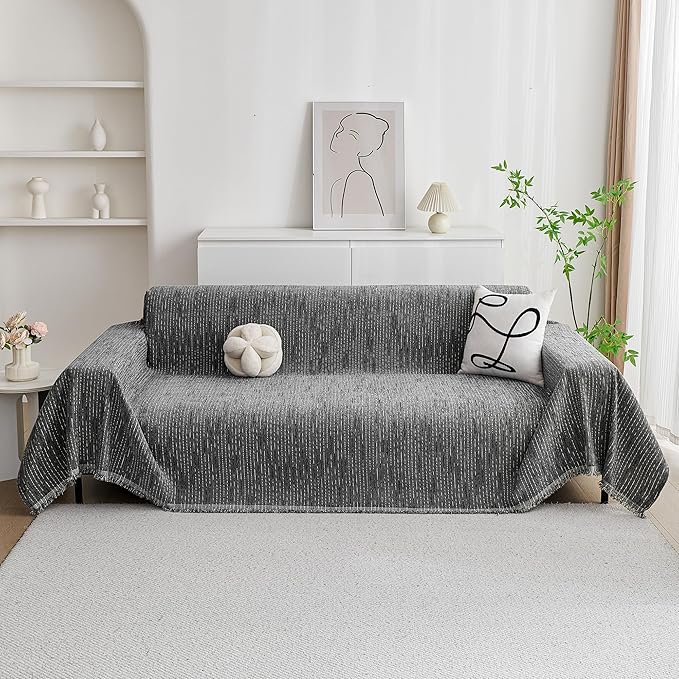 MYSKY HOME Couch Covers for Sofa, Dog Couch Cover Protector, Dark Grey Lines Sofa Covers for Sectional L Shape, Pets Couch Throw Cover Washable Durable Large Couch Cover for Dogs, Cats, 71" X118"