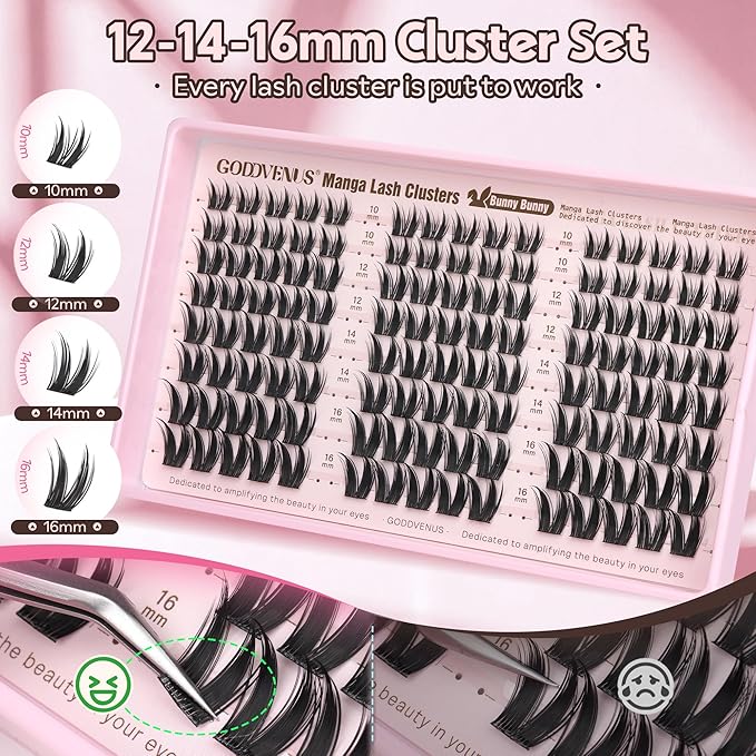 Goddvenus BUNNY Manga Lash Clusters Kit Natural Cluster Eyelash Extensions Wispy Fairy Eyelash Clusters Anime Individual Lash Extensions Kit C Curve False Eyelashes 10-16mm Pestañas Postizas Naturales