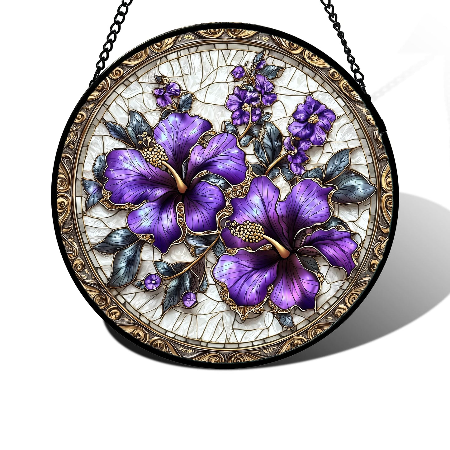 DASTOLL Stained Glass Window Hanging, Purple Flowers Romantic Suncatcher for Doors Home Sun Catchers Decoration and Christmas, Mother's Day Birthday Gifts for Women, Men, and Mom 11.8x11.8 in