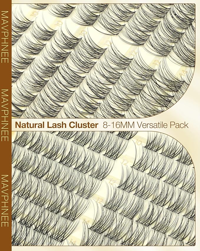Natural Lash Clusters 8-16MM Wispy Eyelash Clusters with CC-Curly & Clear Band Pestañas Postizas Naturales 144Pcs DIY Eyelash Extensions at Home, Easy to Wear For Daily Makeup