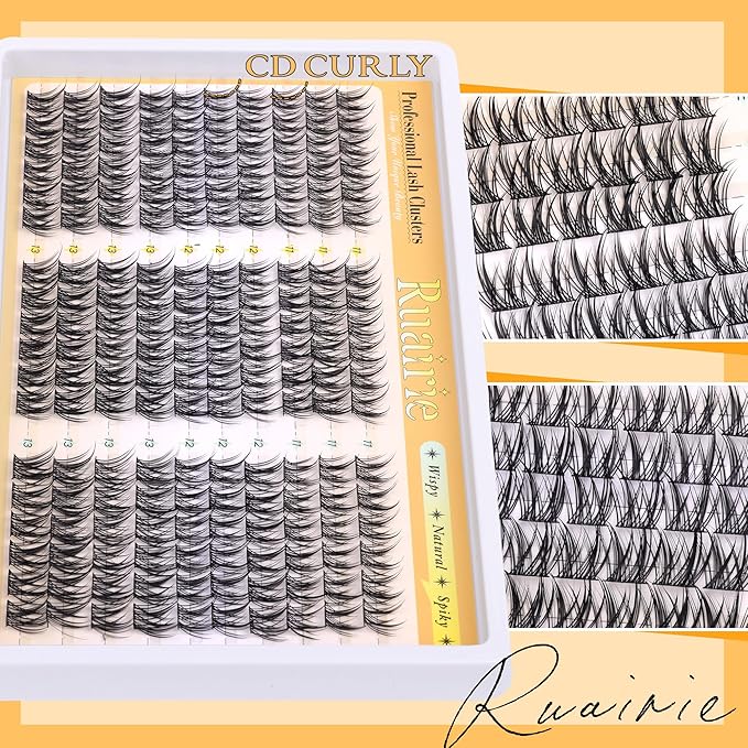 Manga Lash Clusters Kit Natural Eyelash Clusters Kit Wispy Lash Extensions 180pcs Spiky Cluster Eyelash Extensions C Curly 11-13mm Eyelash Extension Kit with Bond, Seal and Tweezers by Ruairie