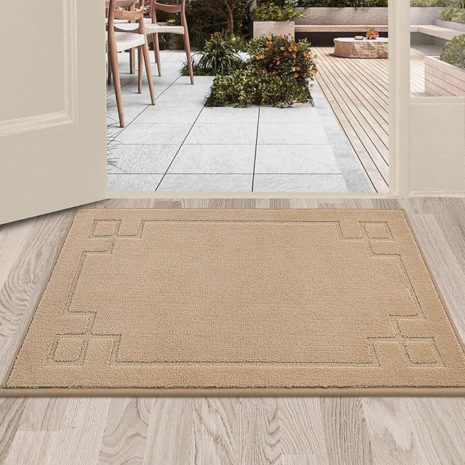 BEQHAUSE Door Mat 24" x 36", Non-Slip Door Mats Indoor Entryway Rugs Washable Low-Profile Absorbent and Stain Resist Floor Mats, Dog Door Mat for Front Back Door, Mud Wet Shoes & Paws, Beige