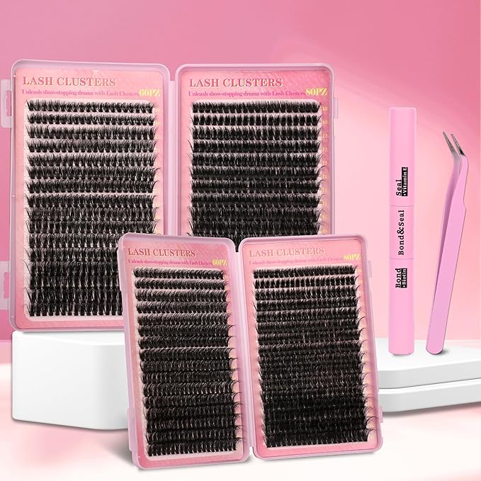 Volume Lash Extension Kit Thick Cluster Eyelash Extensions 10-18MM Lash Clusters 640Pcs Individual Lash Extensions DIY Lashes Clusters with Lash Bond and Seal Lash Tweezers