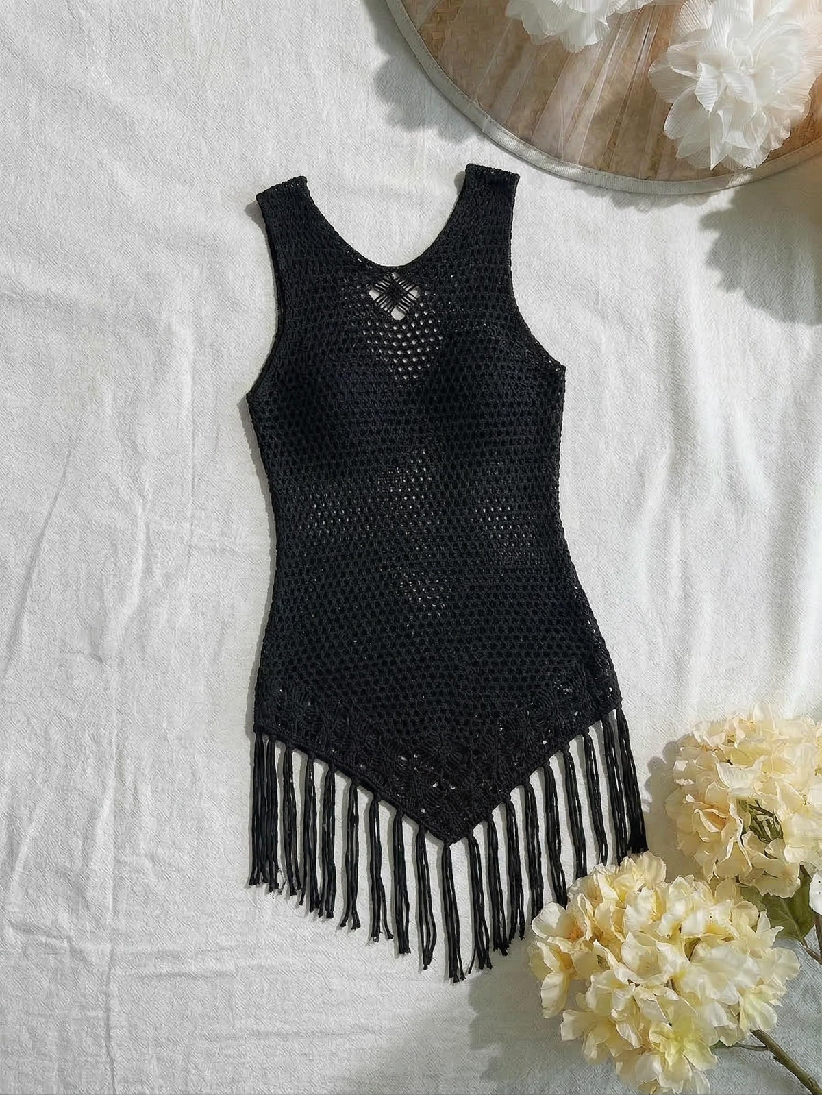 Ekouaer Women Swimsuit Coverup 2026 Crochet Bathing Suit Cover Up Beach Sleeveless Bikini Cover Up Beachwear Black