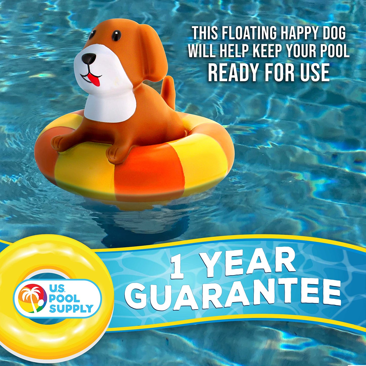 U.S. Pool Supply Puppy Dog Floating Pool Chlorine Dispenser, Collapsible Base, Holds 3" Tablets - 7" Fun Cute Happy Pet Life Preserver Animal Float Floater Decoration, Adjustable Balanced Delivery