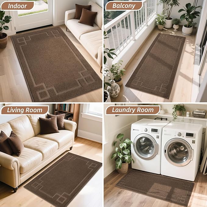 BEQHAUSE Door Mat 24" x 60", Non-Slip Door Mats Indoor Entryway Rugs Washable Low-Profile Absorbent and Stain Resist Floor Mats, Dog Door Mat for Front Back Door, Mud Wet Shoes & Paws, Brown