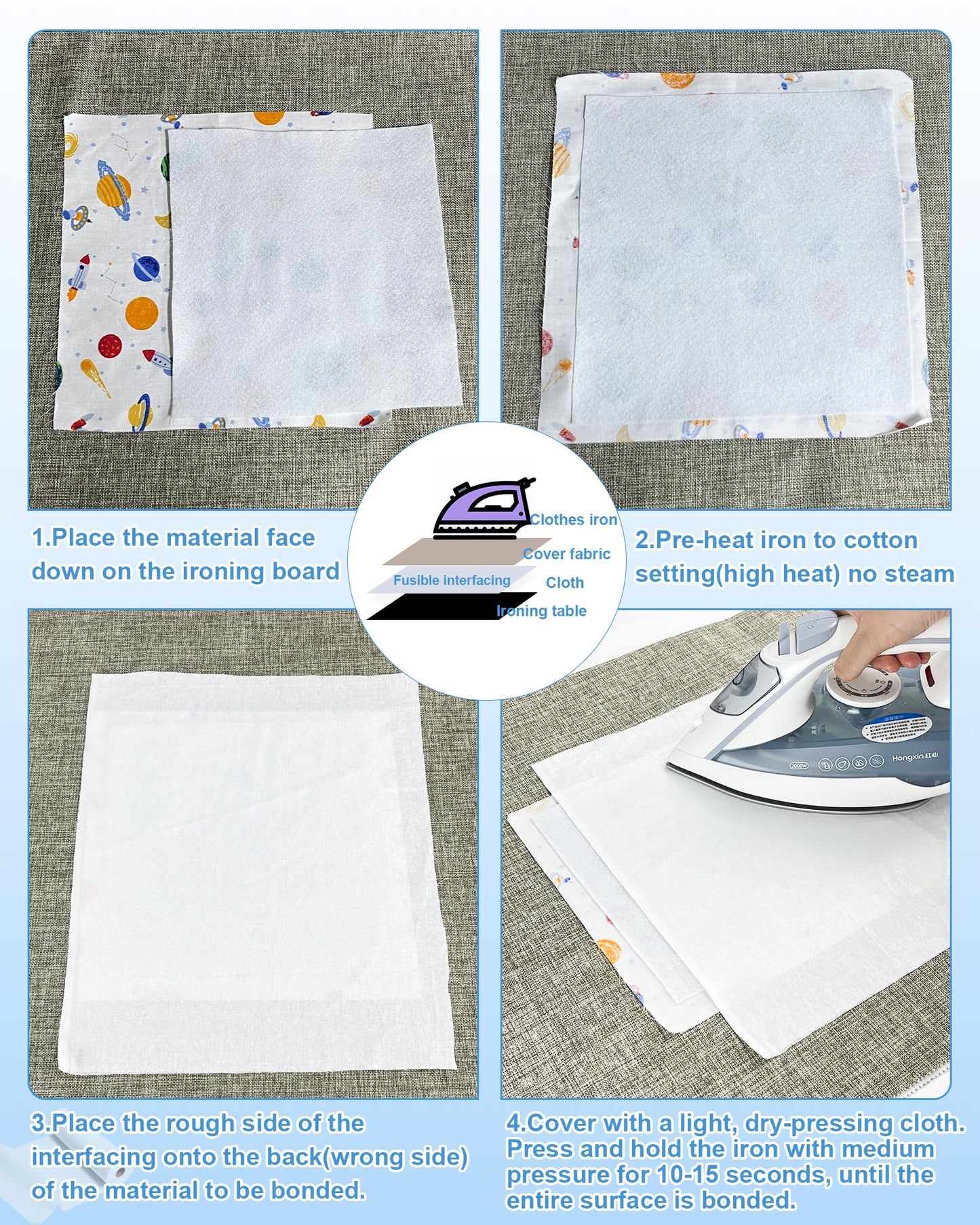 PLANTIONAL Iron-On Fusible Fleece Interfacing: 16.5 Inches x 10 Yards Light Weight Single-Sided Loft Iron On Fusible Fleece White for Sewing Crafting and Home Decor