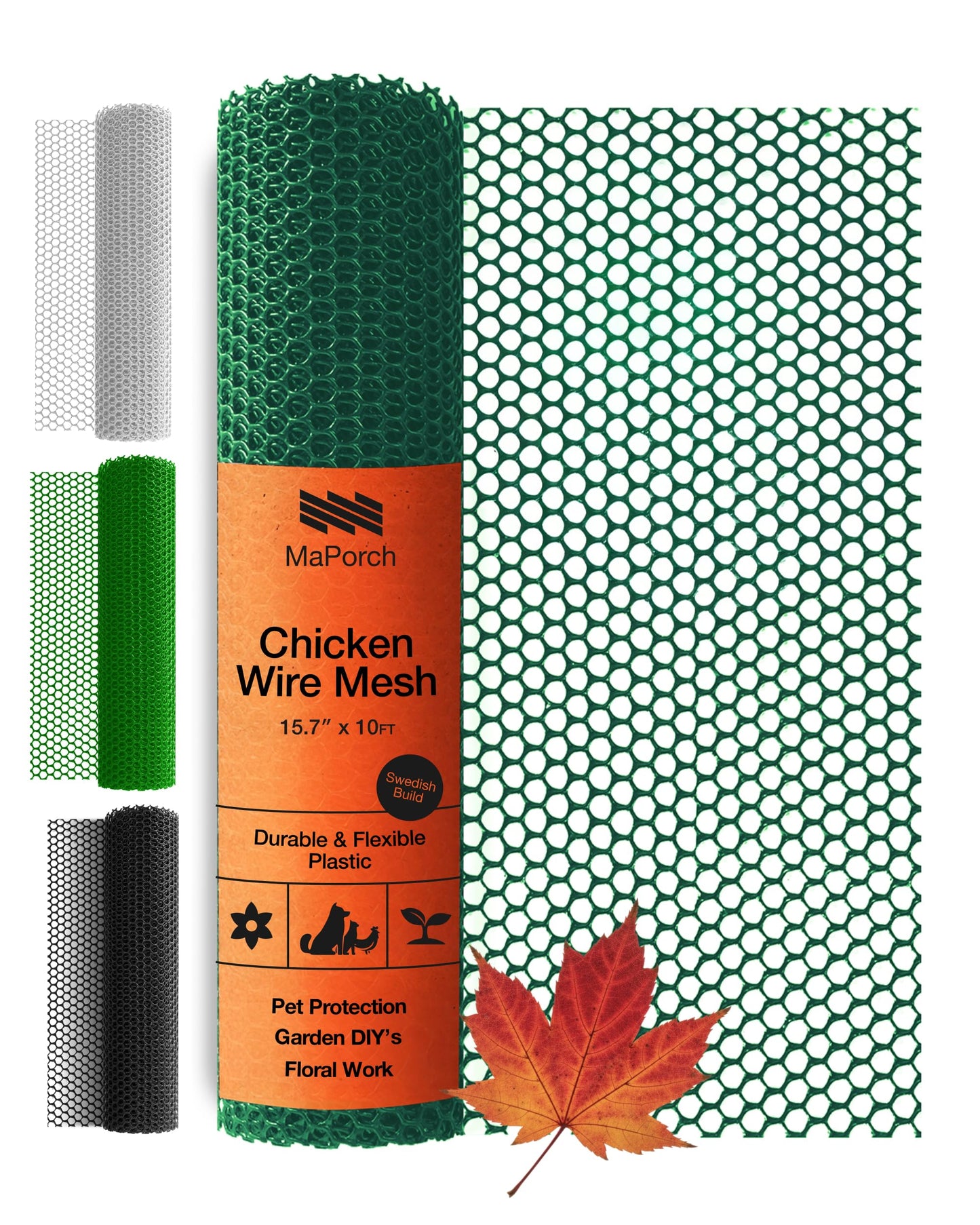 Maporch Plastic Chicken Wire Fencing for Pet Protection - 15.7" x 10ft, HDPE Hunter Green Chicken Wire - Garden Fence Animal Barrier for Dogs, Cats and Rabbits (1-Pack)