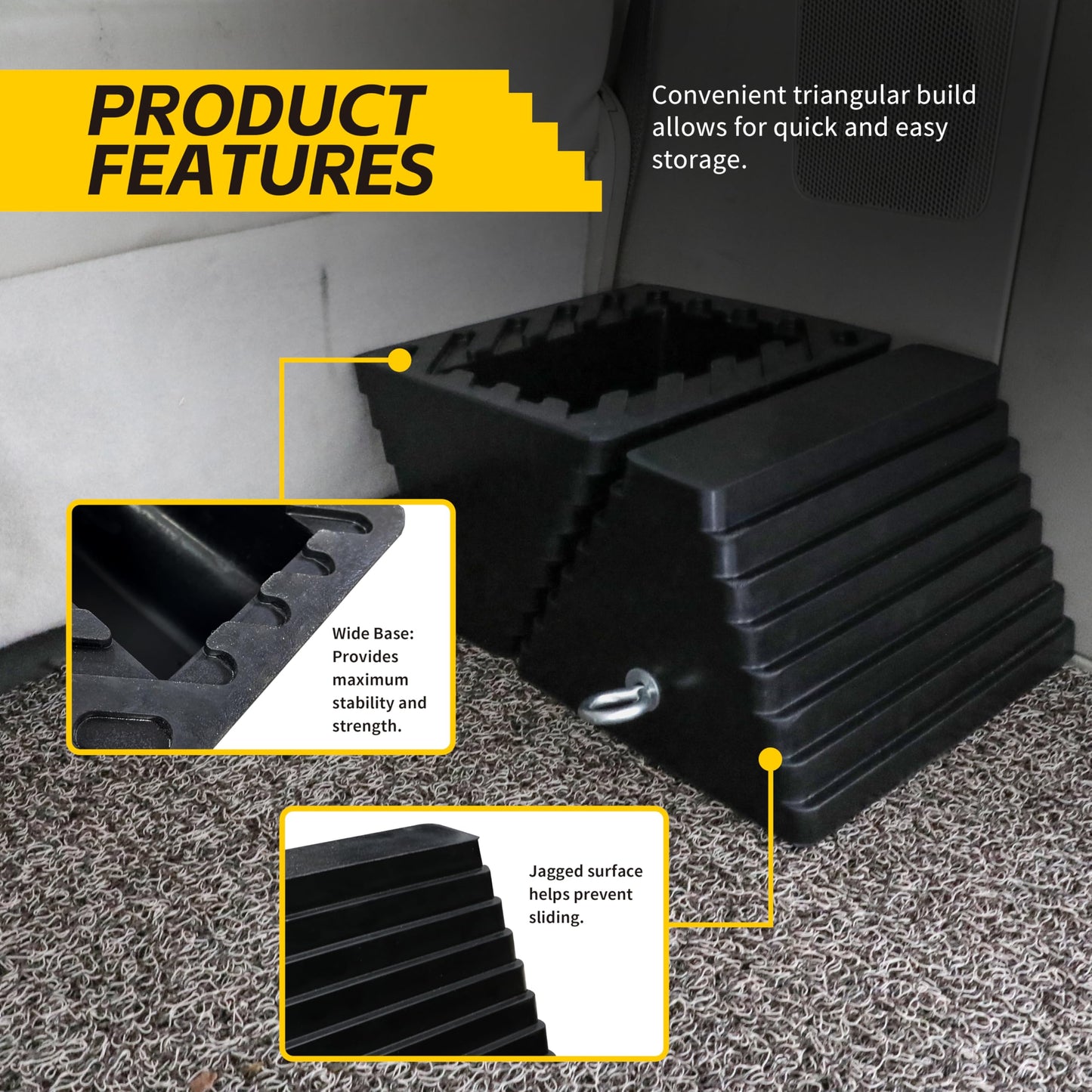 MaxxHaul Rubber Wheel Chock 2 Pack, Large 10" x 8" x 6" Heavy Duty Tire Stop with Non Slip All Weather Grip, Oil Resistant Rubber Block with Steel Eyebolt for Vehicle and Trailer Safety (80681)