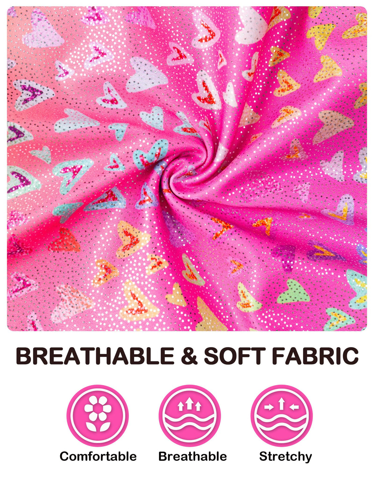 Domusgo Gymnastics Leotards for Girls 7-8 Years Old Pink Neon Heart Sparkly One Piece Tumbling Outfits